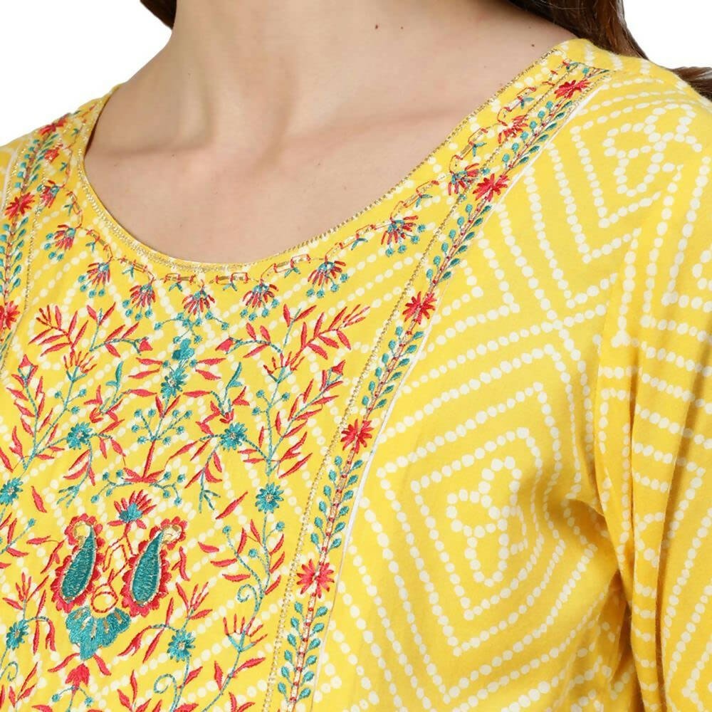 Anubhutee Women's Cotton Knee-Length Ethnic Motifs Maternity A-Line Midi Yellow Dress - Distacart