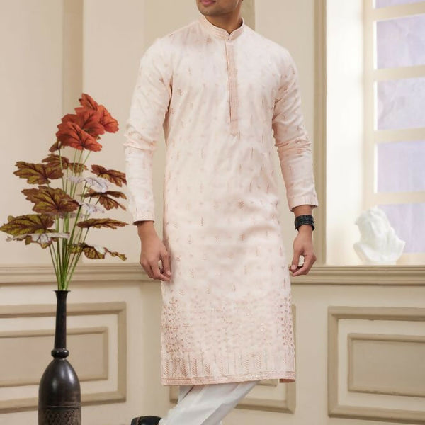 Raivat Ethnic Art Silk Thread Work Kurta Pajama In Light Pink Colour