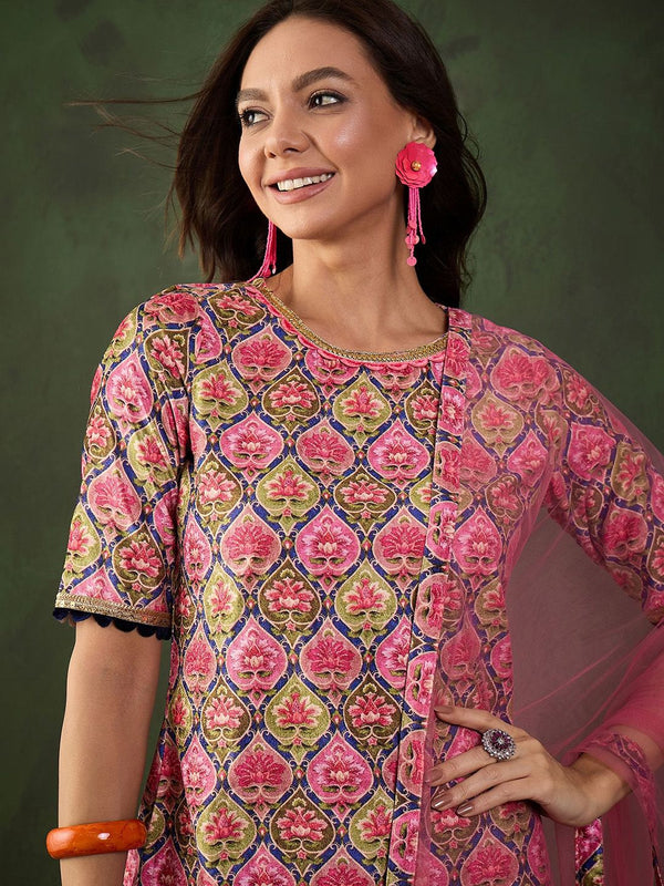 Sangria Printed Straight Kurta & Trouser With Dupatta