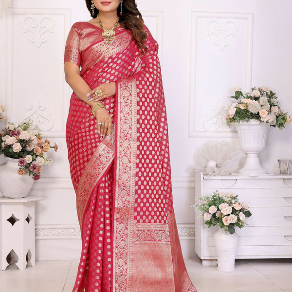 Aastha Fashion Magenta Organza Silk Weaving Saree - Distacart