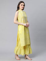 Thumbnail for Ahalyaa Women Yellow Colour Pure Cotton Glitter Print Kurta Palazzo Set - Distacart