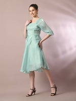 Thumbnail for Myshka Women's Sea Green Solid Square Neck Fit and Flare Party Dress - Distacart