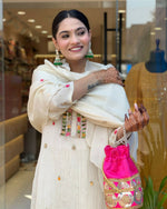 Thumbnail for The52 Off White Women's Gorgeous Chinon Fabric Embroidered Work Straight Kurta Pant and Dupatta Set - Distacart