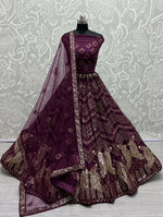 Thumbnail for Jyoti Fashion Women's Purple Bridal Net Fancy Foil & Sequins with Multi Thread Embroidered Wedding Lehenga Choli - Distacart
