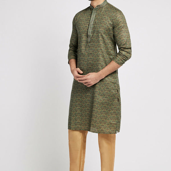 Ethnic India Green Men's Kurta Abstract Polyester - Distacart