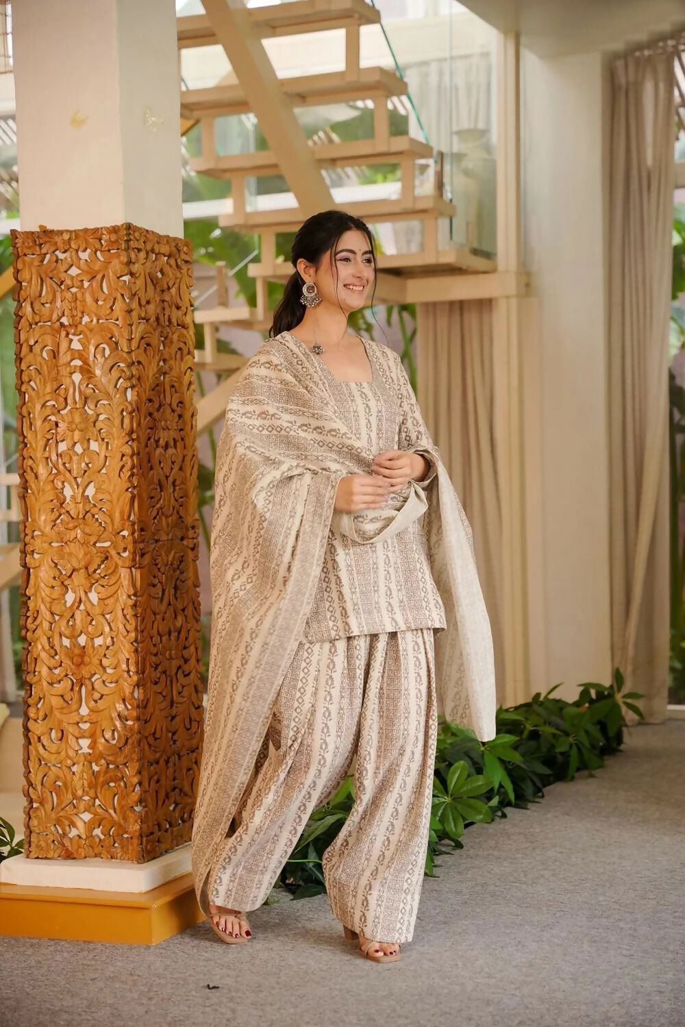 Aayaa Designer Cotton Silk Farshi Salwar Set - Off White - Dista