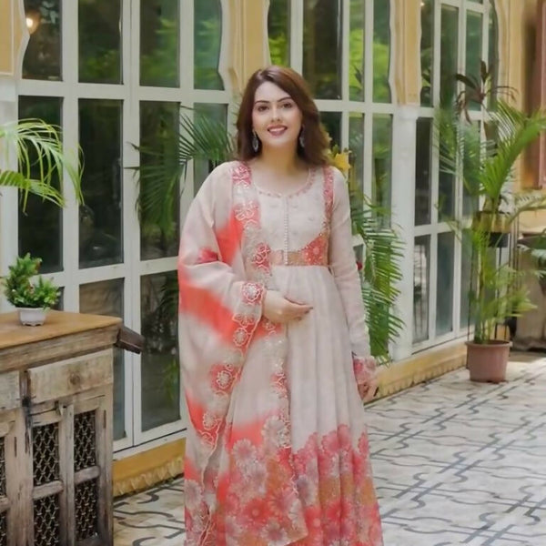 Teeya Creation Multi Color Organza Silk With Digital print With Embroidery Gown