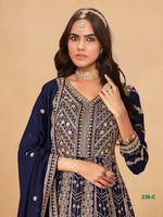 Thumbnail for Anaita Navy Blue Faux Georgette Stitched Anarkali Suit with Heavy Embroidery Work - Distacart