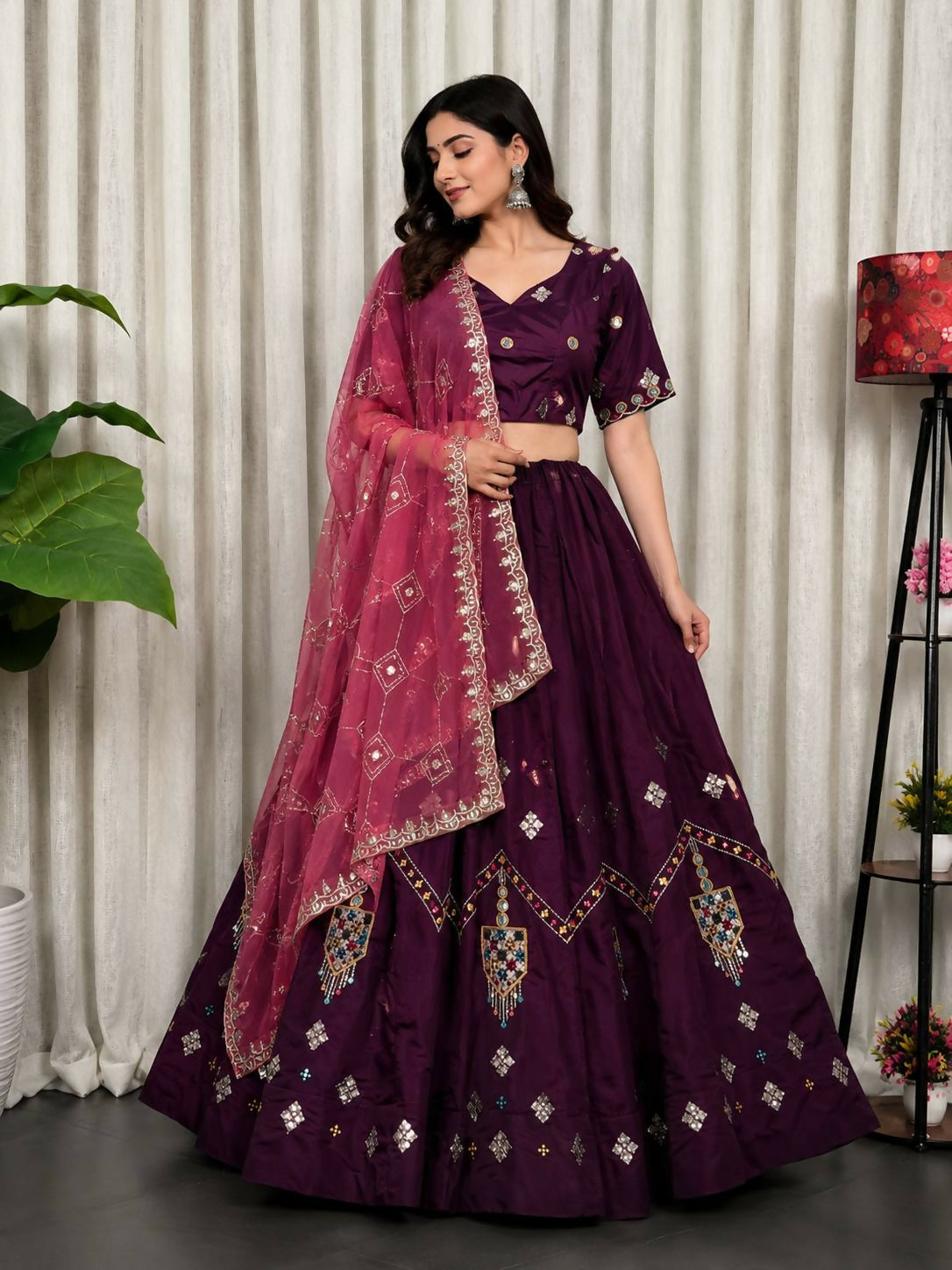 Lehenga Mart Purple Designer Navratri Lehenga Choli for Women - Dista