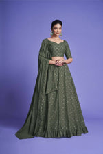Thumbnail for Aastha Fashion Women's Mehendi Diamond Georgette Thread & Sequins Embroidery Party Wear Lehenga Choli - Distacart