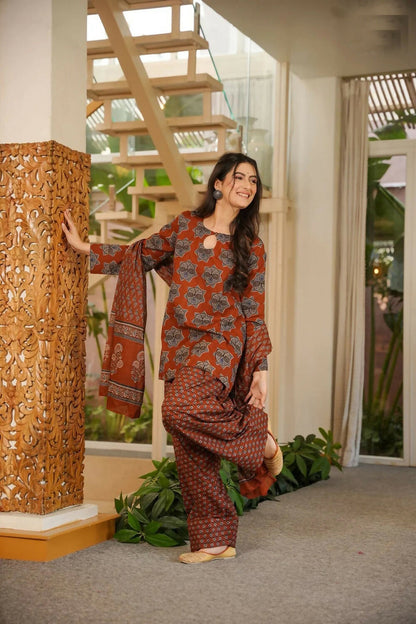 Aayaa Designer Cotton Silk Farshi Salwar Set - Maroon - Dista