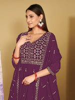 Thumbnail for Jyoti Fashion Women's Purple Georgette Embroidered Anarkali Kurta Pant Set With Dupatta - Distacart