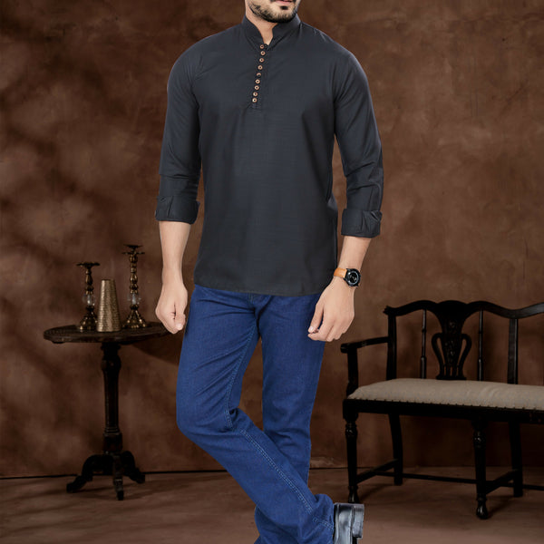 Joban Fashion Men's Pure Cotton Black Plain Short Kurta - Distacart