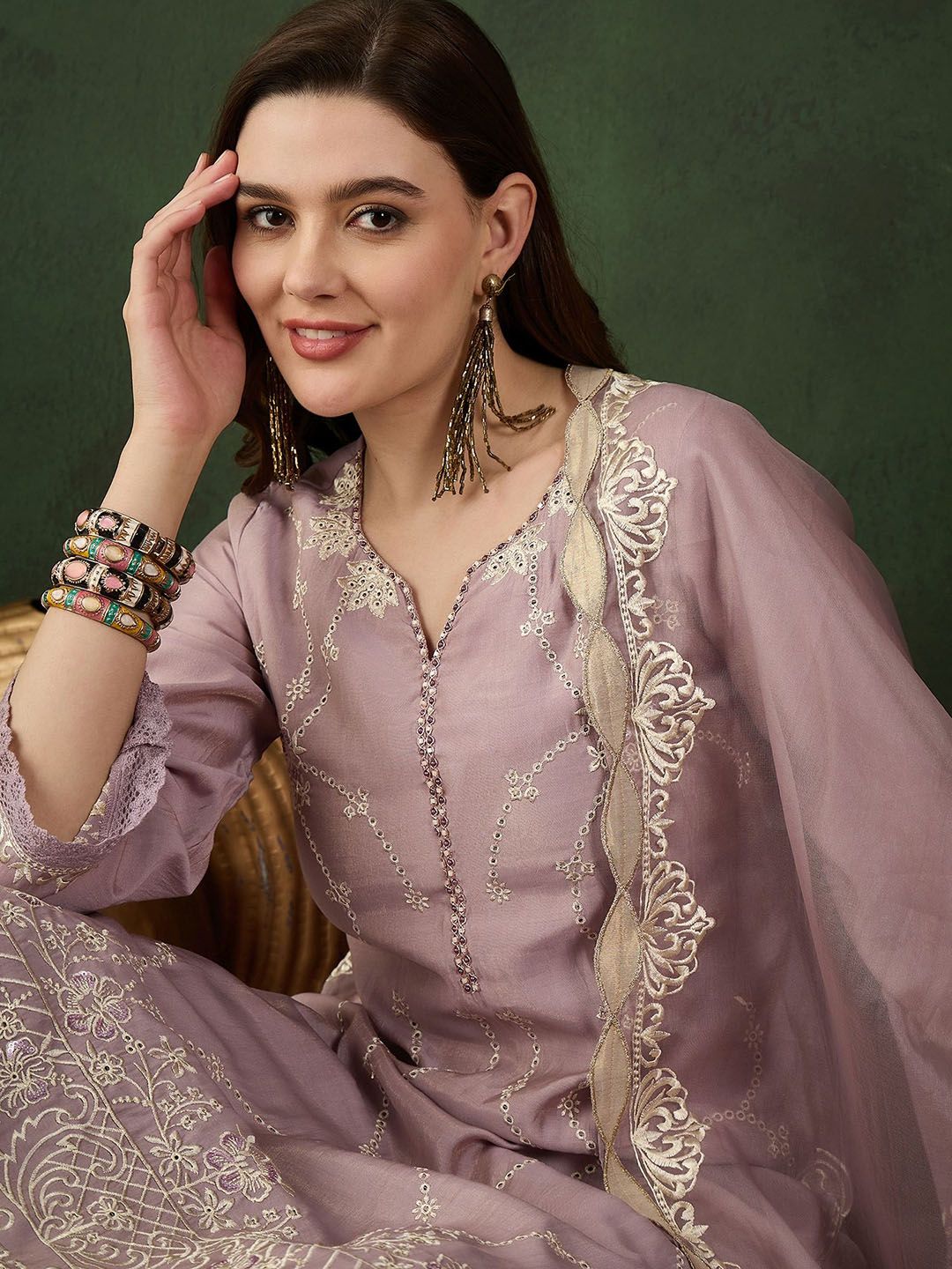 Sangria Embroidered Kurta & Trouser With Dupatta - Distacart