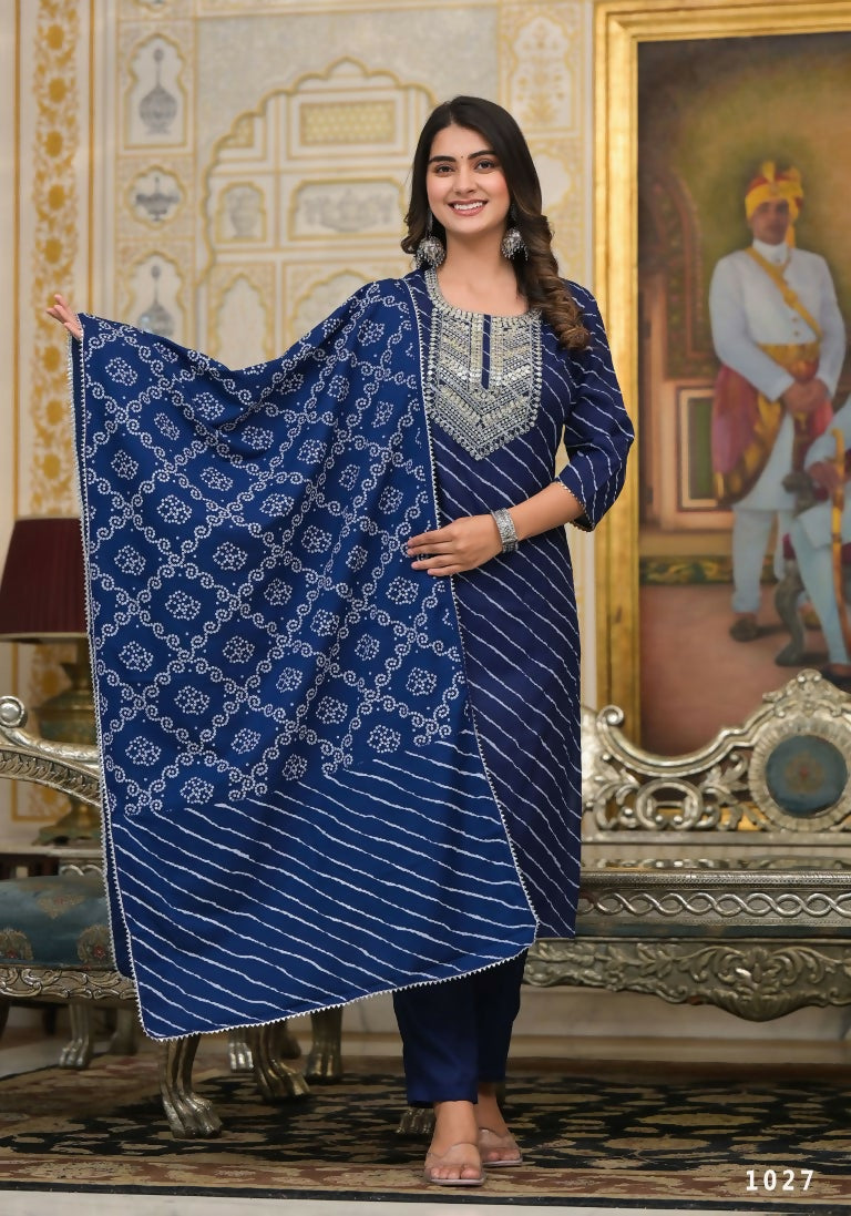Partywear Designer Blue cotton Stitched Suit With Dupatta - Tanisha - Distacart