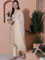 Thumbnail for Jyoti Fashion Women's Beige Cotton Floral Digital Printed Kurta with Trouser & Dupatta - Distacart