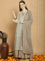 Thumbnail for Jyoti Fashion Women's Green Chanderi Silk Elegant Jardoshi Semi Kurta with Trouser & Dupatta - Distacart