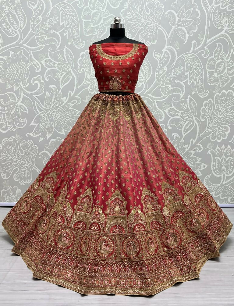 Jyoti Fashion Women's Red Bridal Net Fancy Dori & Sequins Multi Thread Embroidered with Diamond Work Wedding Lehenga Choli - Distacart