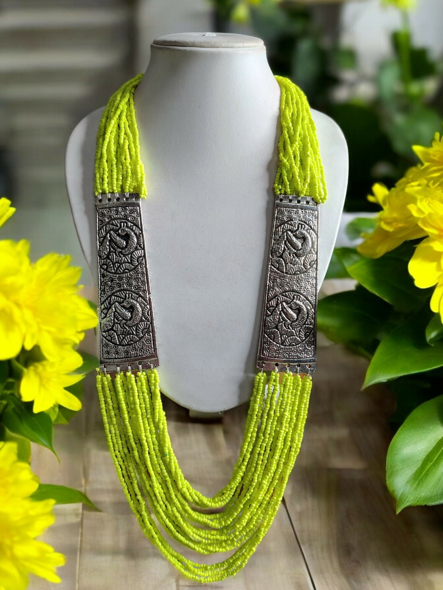 Inhanns Saree Shobha Statement Necklace - Neon Green Necklace - Distacart