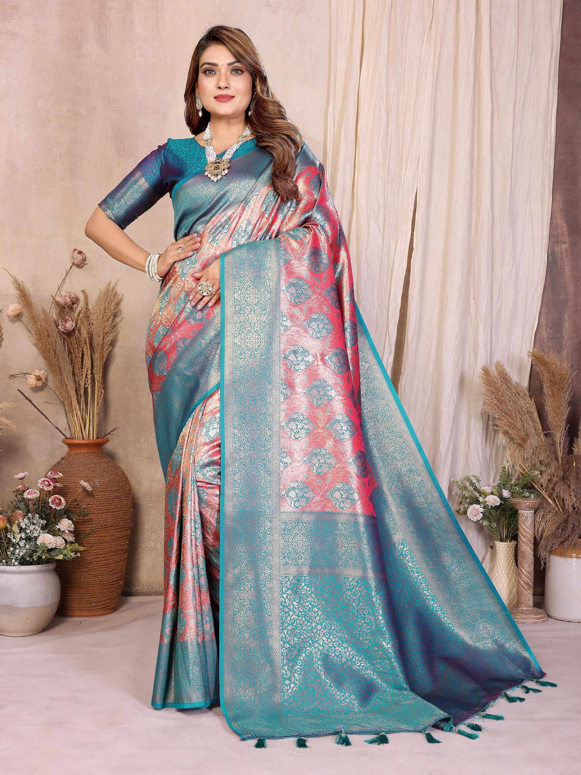 Aastha Fashion Aqua Banarasi Tissue Silk Weaving Saree - Distacart