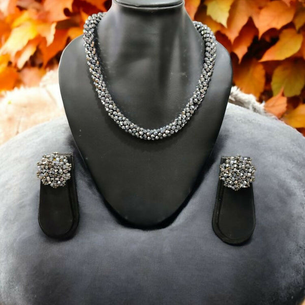 Inhanns Noor-E-Jalwa – Handmade Crystal Bead Necklace / Necklace With Earrings -Adjustable - Titanium - Distacart