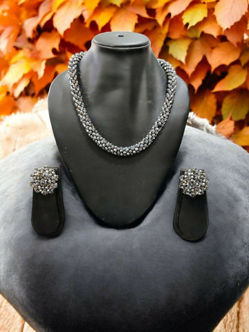 Inhanns Noor-E-Jalwa – Handmade Crystal Bead Necklace / Necklace With Earrings -Adjustable - Titanium - Distacart