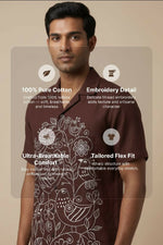 Thumbnail for Botan — Brown Embroidered Cotton Shirt by Hilo Design - Dista