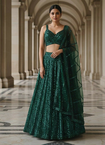 Lehenga Mart Green Net Designer Bollywood Style Wedding Wear Lehenga Choli - Dista