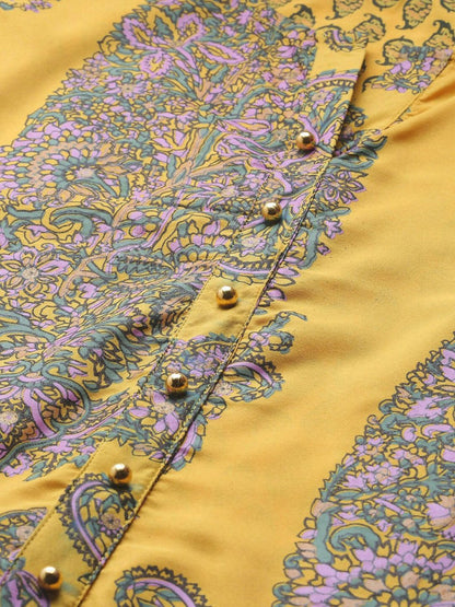 Ahalyaa Women Mustard Crepe Printed Kurta Churidar Set - Distacart