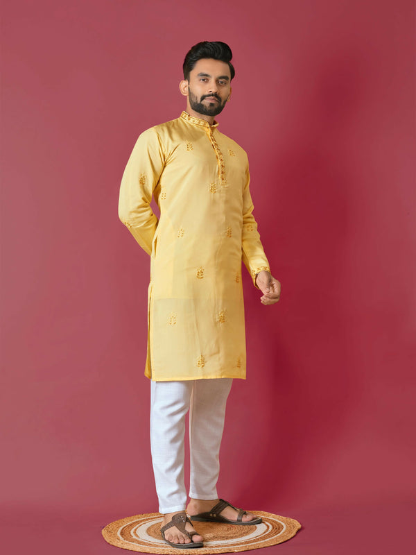 Yellow Men's Kurta with Pajama for Haldi by Infinity Export - Distacart