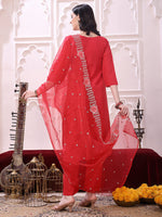 Thumbnail for Hem Embroidered Kurta With Pant & Embroidered Dupatta, Pink - Hiral Fashion - Distacart