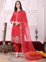 Thumbnail for Hem Embroidered Kurta With Pant & Embroidered Dupatta, Pink - Hiral Fashion - Distacart