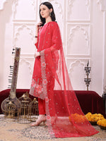 Thumbnail for Hem Embroidered Kurta With Pant & Embroidered Dupatta, Pink - Hiral Fashion - Distacart