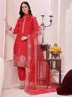 Thumbnail for Hem Embroidered Kurta With Pant & Embroidered Dupatta, Pink - Hiral Fashion - Distacart