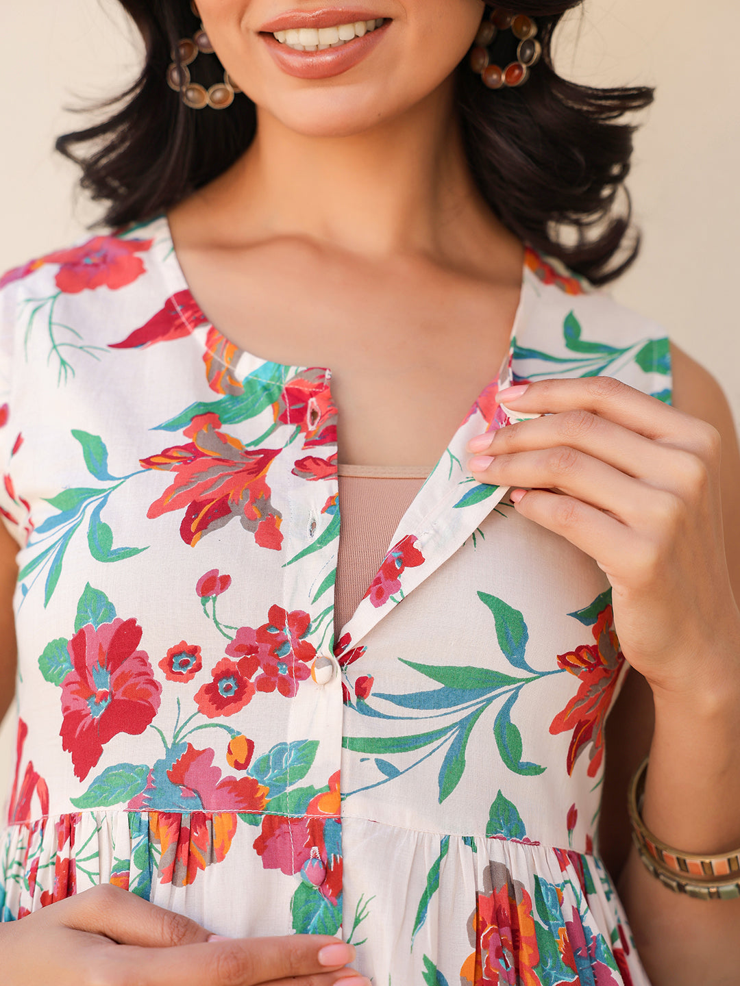 Janasya Light Cotton Floral A-Line Kurta Set