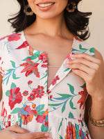Thumbnail for Janasya Light Cotton Floral A-Line Kurta Set