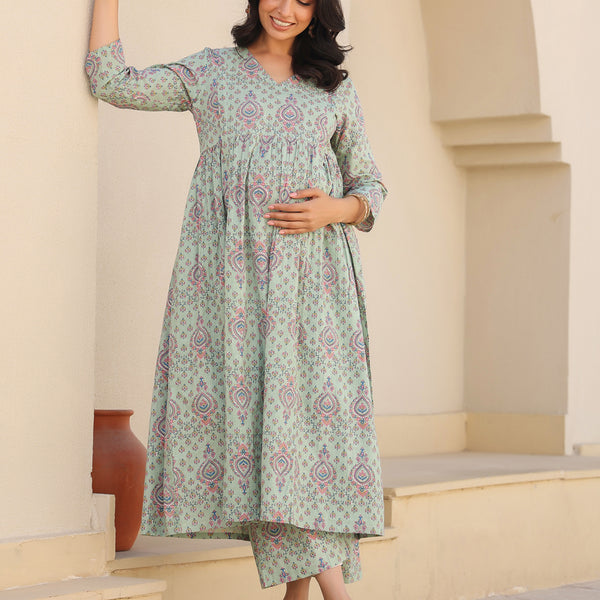 Janasya Light Cotton Floral A-Line Top & Bottom Set - Distacart