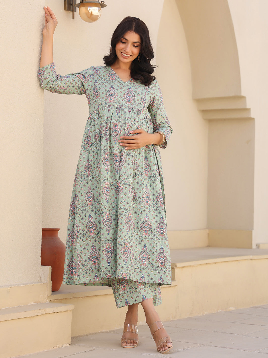 Janasya Light Cotton Floral A-Line Top & Bottom Set - Distacart