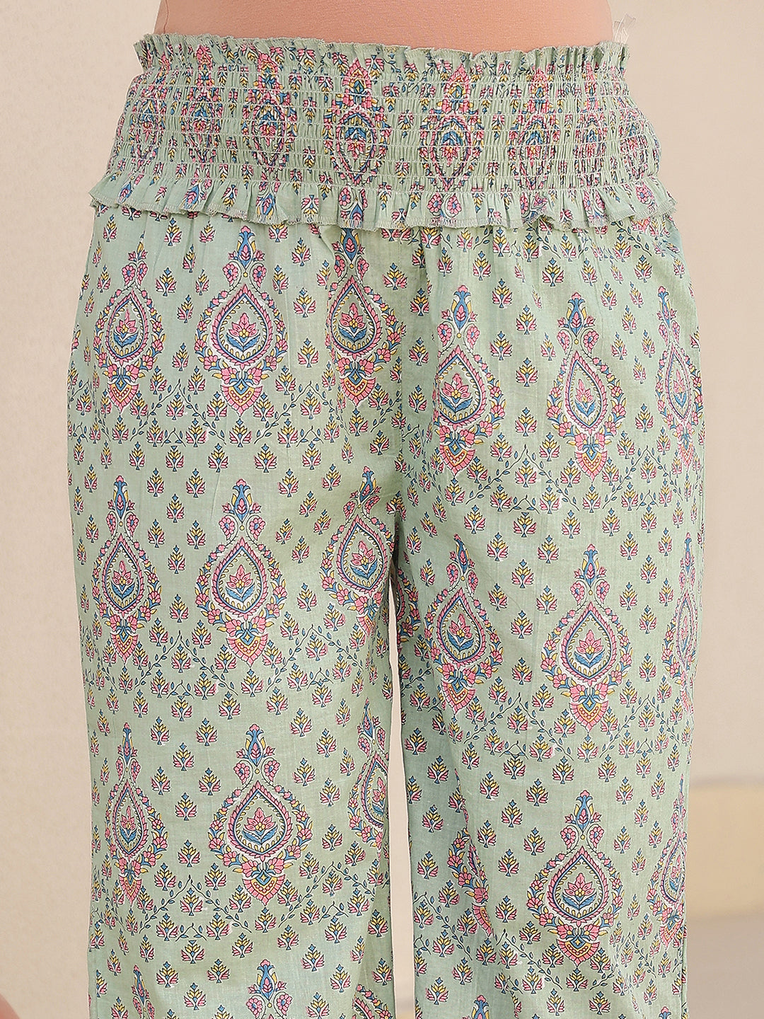 Janasya Light Cotton Floral A-Line Top & Bottom Set