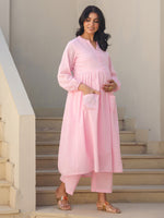 Thumbnail for Janasya Light Dobby Cotton Self Design A-Line Kurta Set