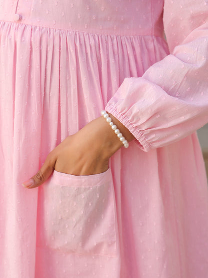 Janasya Light Dobby Cotton Self Design A-Line Kurta Set - Distacart