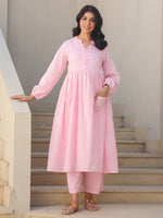 Thumbnail for Janasya Light Dobby Cotton Self Design A-Line Kurta Set