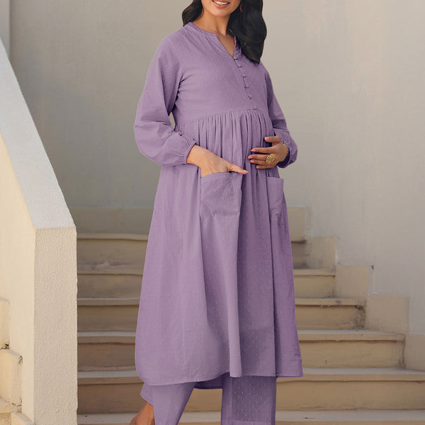 Janasya Light Dobby Cotton Self Design A-Line Kurta Set