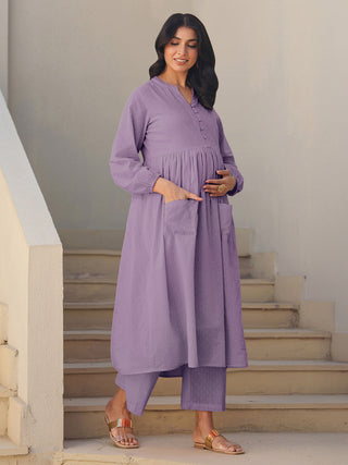 Janasya Light Dobby Cotton Self Design A-Line Kurta Set
