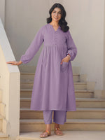 Thumbnail for Janasya Light Dobby Cotton Self Design A-Line Kurta Set