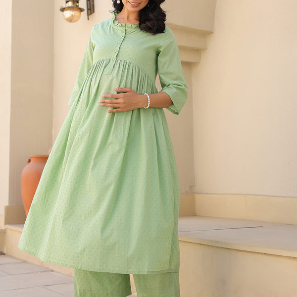 Janasya Light Dobby Cotton Self Design A-Line Kurta Set