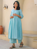 Thumbnail for Janasya Light Dobby Cotton Self Design A-Line Top & Bottom Set