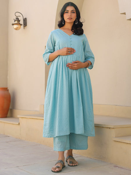 Janasya Light Dobby Cotton Self Design A-Line Top & Bottom Set