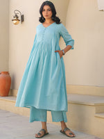 Thumbnail for Janasya Light Dobby Cotton Self Design A-Line Top & Bottom Set