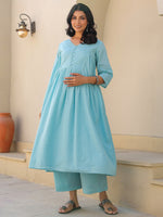 Thumbnail for Janasya Light Dobby Cotton Self Design A-Line Top & Bottom Set